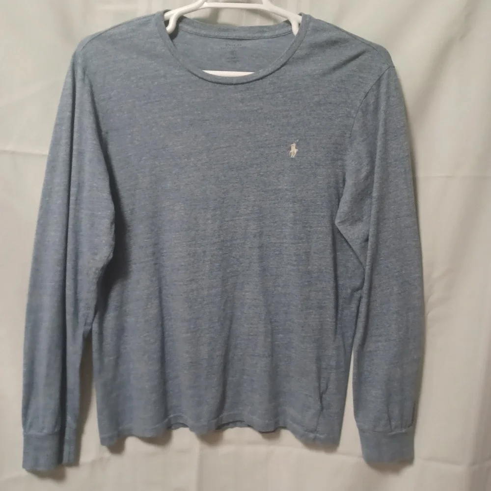Polo‎ Ralph Lauren Mens Blue Heather Long Sleeve T-Shirt Custom Fit Large Cotton